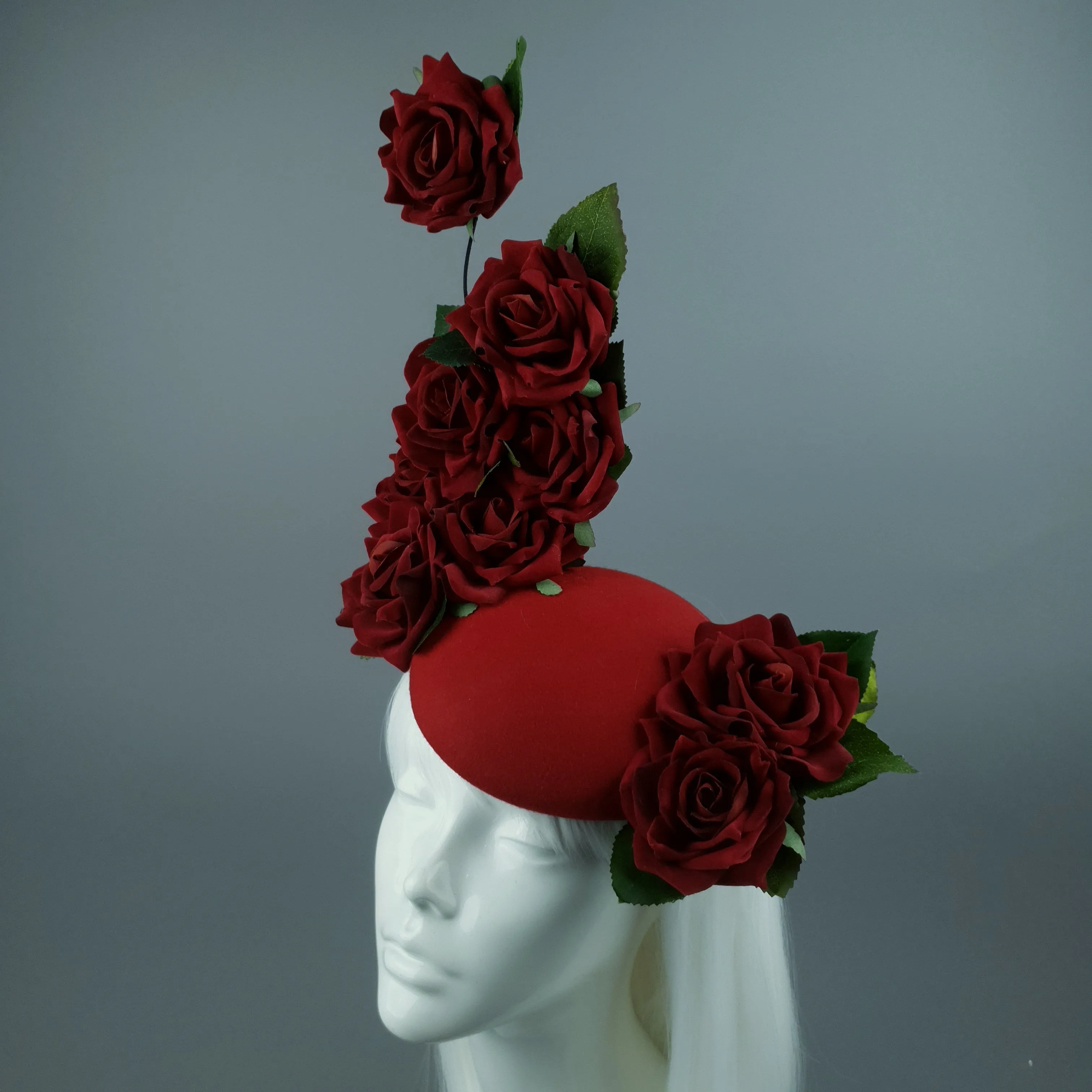 "HellsBelle" Red Rose & Filigree Fascinator Hat Headdress