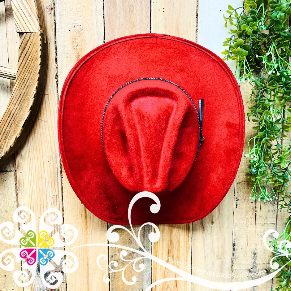 Red Mitla Cowboy Velvet Hat - Hand Painted Hat