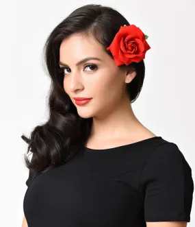 Retro Style Red Rose Flower Hair Clip