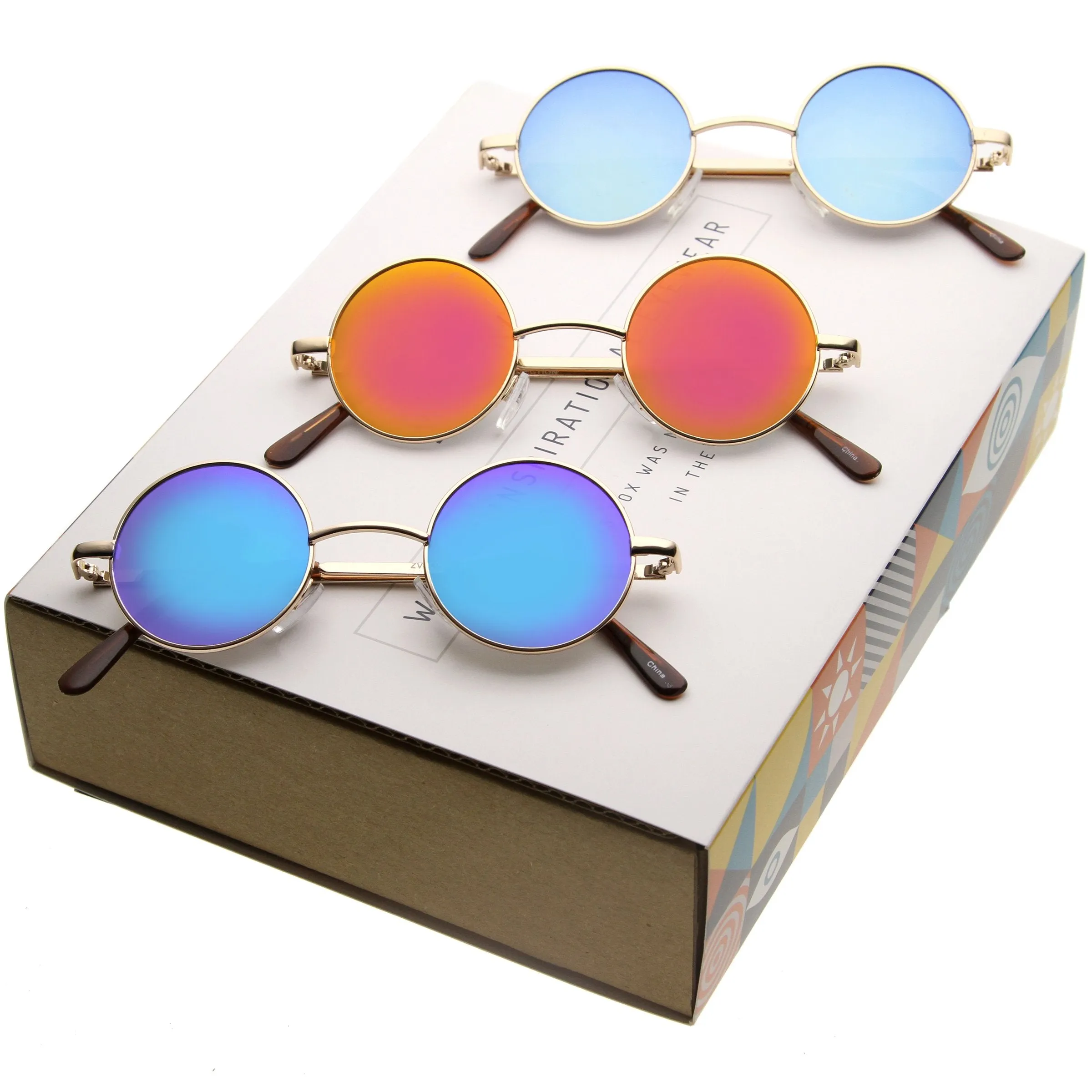 Small Retro Round Lennon Inspired Mirrored Lens Sunglasses A970 [Promo Box]