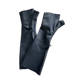 Stay Warm and Stylish with Navy-Blue Leather Long Gloves