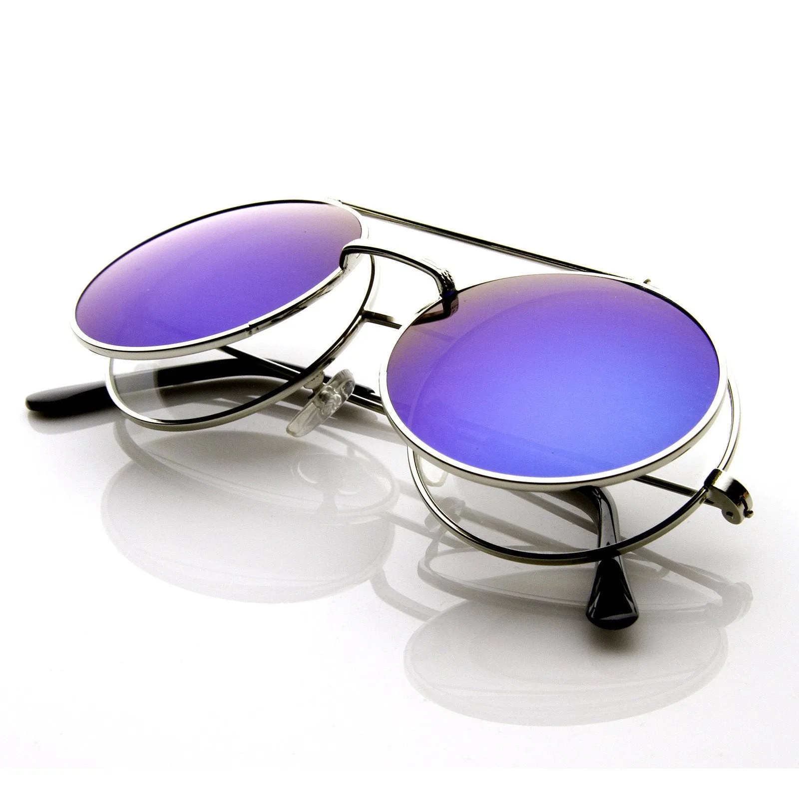 Steampunk Mirrored Lens Round Circle Flip Up Frame Sunglasses 8794