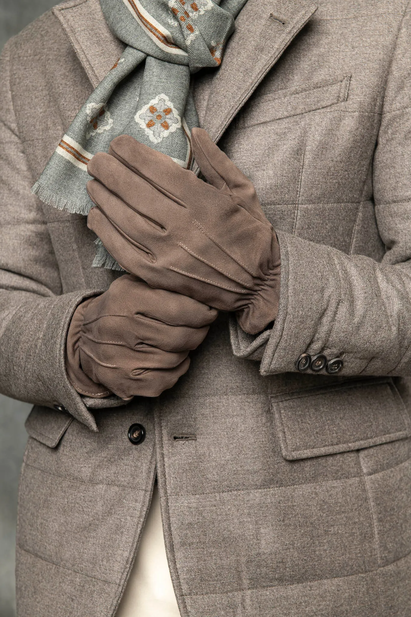 Taupe suede gloves - Made in Italy