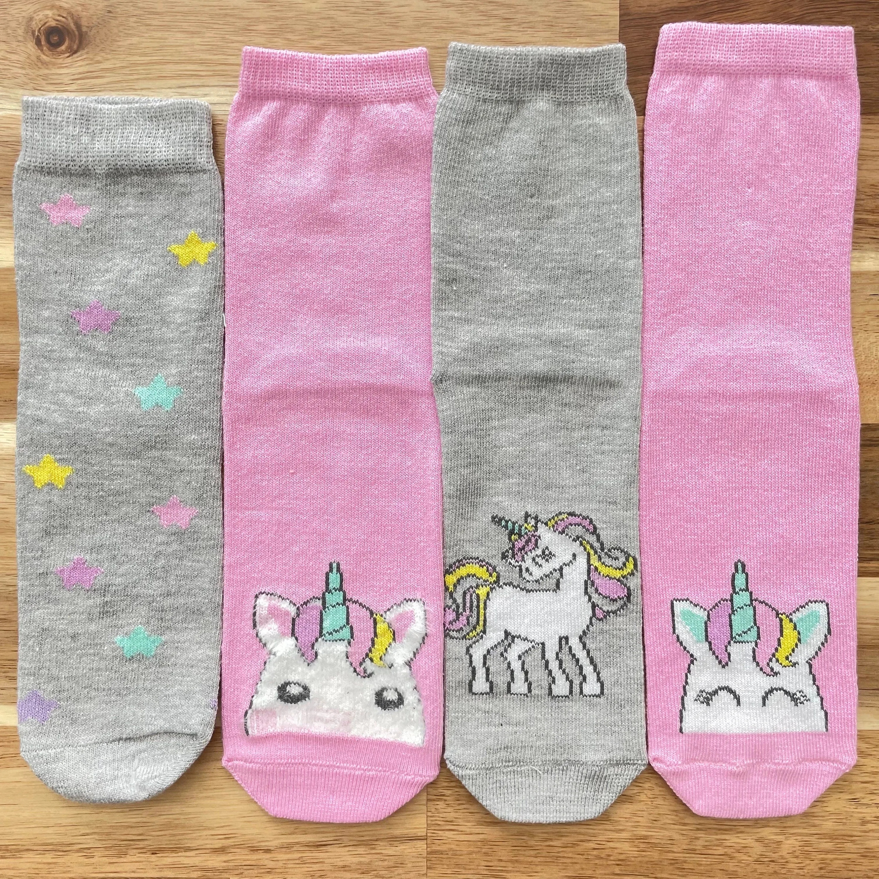 Unicorn Socks Child Sock Unicorn Birthday Present for Child Pink Unicorn Sock Cotton Custom Socks, Cozy Socks for Child 4 Pair Socks Set