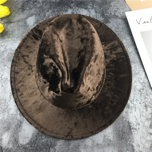 Unisex Velvet Felt Fedora Hats Womens Accessories