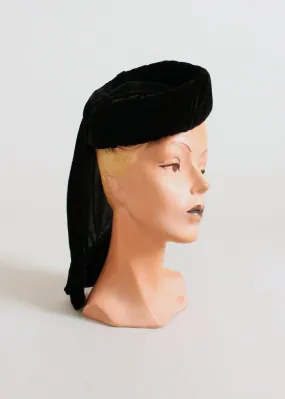 Vintage 1940s Black Velvet Tilt Hat