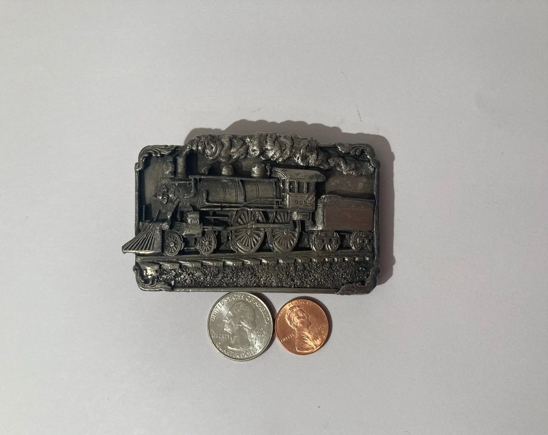 Vintage 1986 Metal Pewter Belt Buckle, Train, Steam Engine, Siskiyou Buckle Co, Quality, Heavy Duty, Fashion, Belts, Fun, Made in USA