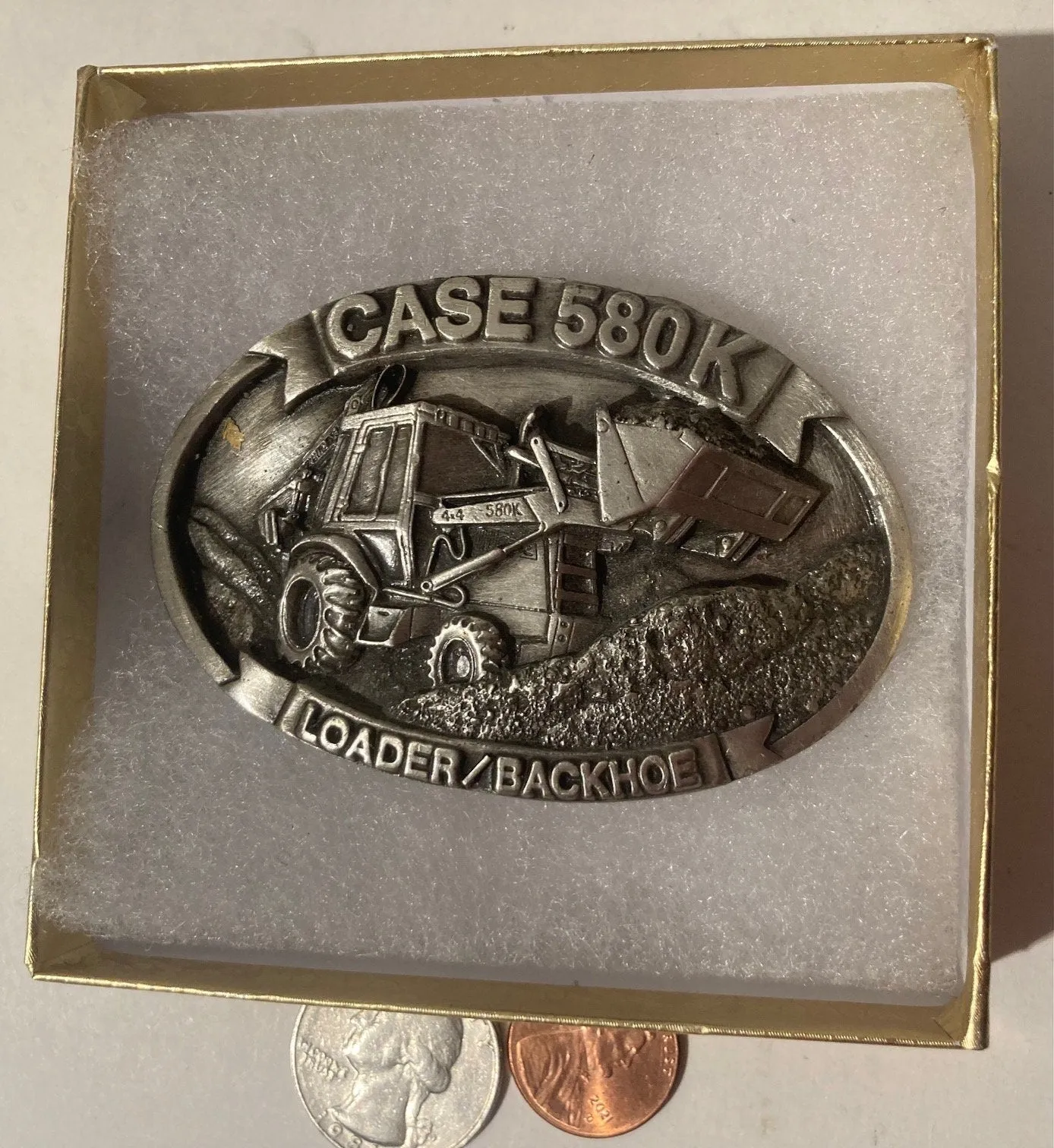 Vintage 1987 Metal Belt Buckle, Case 580K, Loader, Backhoe, Construction, Farming, Tractor, Farmers, 3" x 2", Heavy Duty, Quality