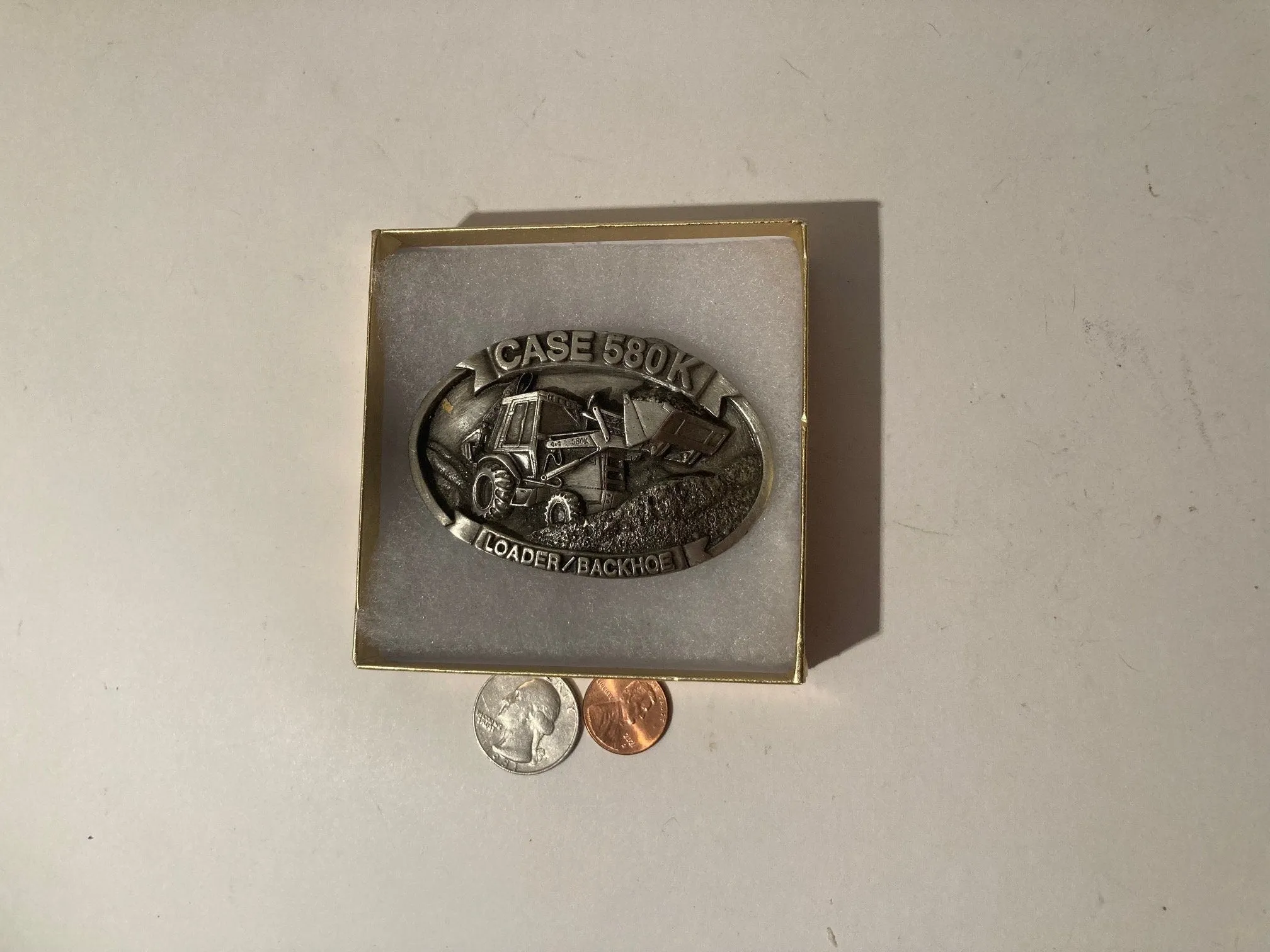 Vintage 1987 Metal Belt Buckle, Case 580K, Loader, Backhoe, Construction, Farming, Tractor, Farmers, 3" x 2", Heavy Duty, Quality