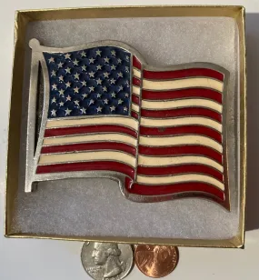 Vintage Metal Belt Buckle, American Flag, Old Glory, Heavy Duty, Quality, Thick Metal, Made in USA, 3" x 2 1/2", For Belts, Fashion