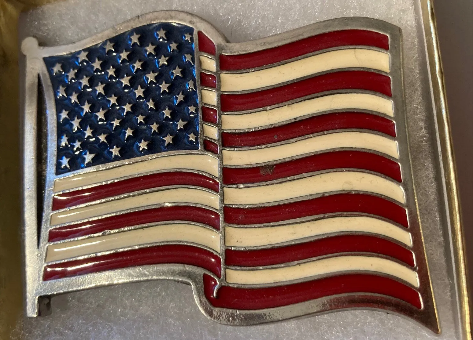 Vintage Metal Belt Buckle, American Flag, Old Glory, Heavy Duty, Quality, Thick Metal, Made in USA, 3" x 2 1/2", For Belts, Fashion