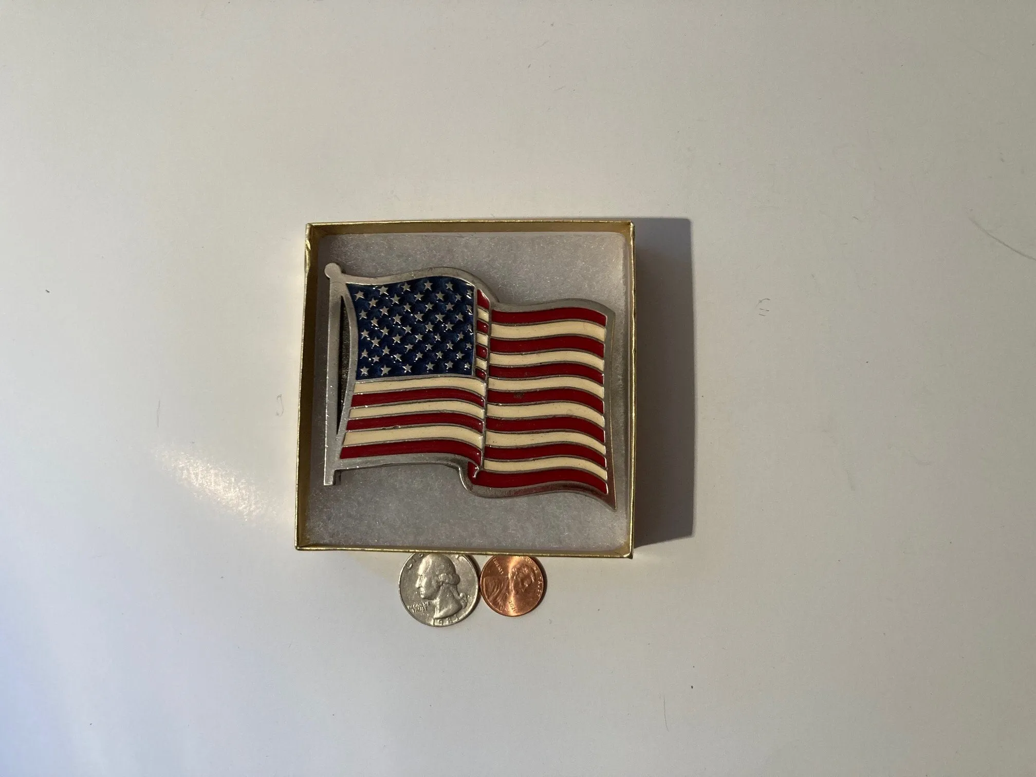 Vintage Metal Belt Buckle, American Flag, Old Glory, Heavy Duty, Quality, Thick Metal, Made in USA, 3" x 2 1/2", For Belts, Fashion