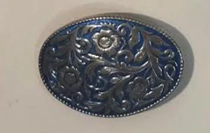 Vintage Metal Belt Buckle, Blue Crumrine Swirl, Heavy Duty, Quality, Made in USA, For Belts, Fashion