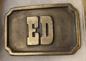 Vintage Metal Belt Buckle, Brass, Ed, Edward, Nice Western Design, 3" x 2", Heavy Duty, Quality, Thick Metal, Made in USA, For Belts