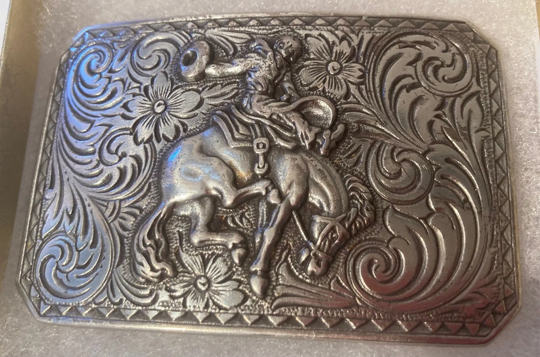 Vintage Metal Belt Buckle, Bronco Busting, Riding, Horse, Nocona, 3" x 2", Heavy Duty, Quality, Thick Metal, Made in USA, For Belts