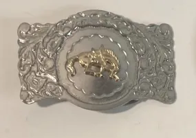 Vintage Metal Belt Buckle, Gold Tone Horse, Nice Design, Standard Size, Heavy Duty, Quality, Thick Metal, For Belts, Fashion, Shelf Display,