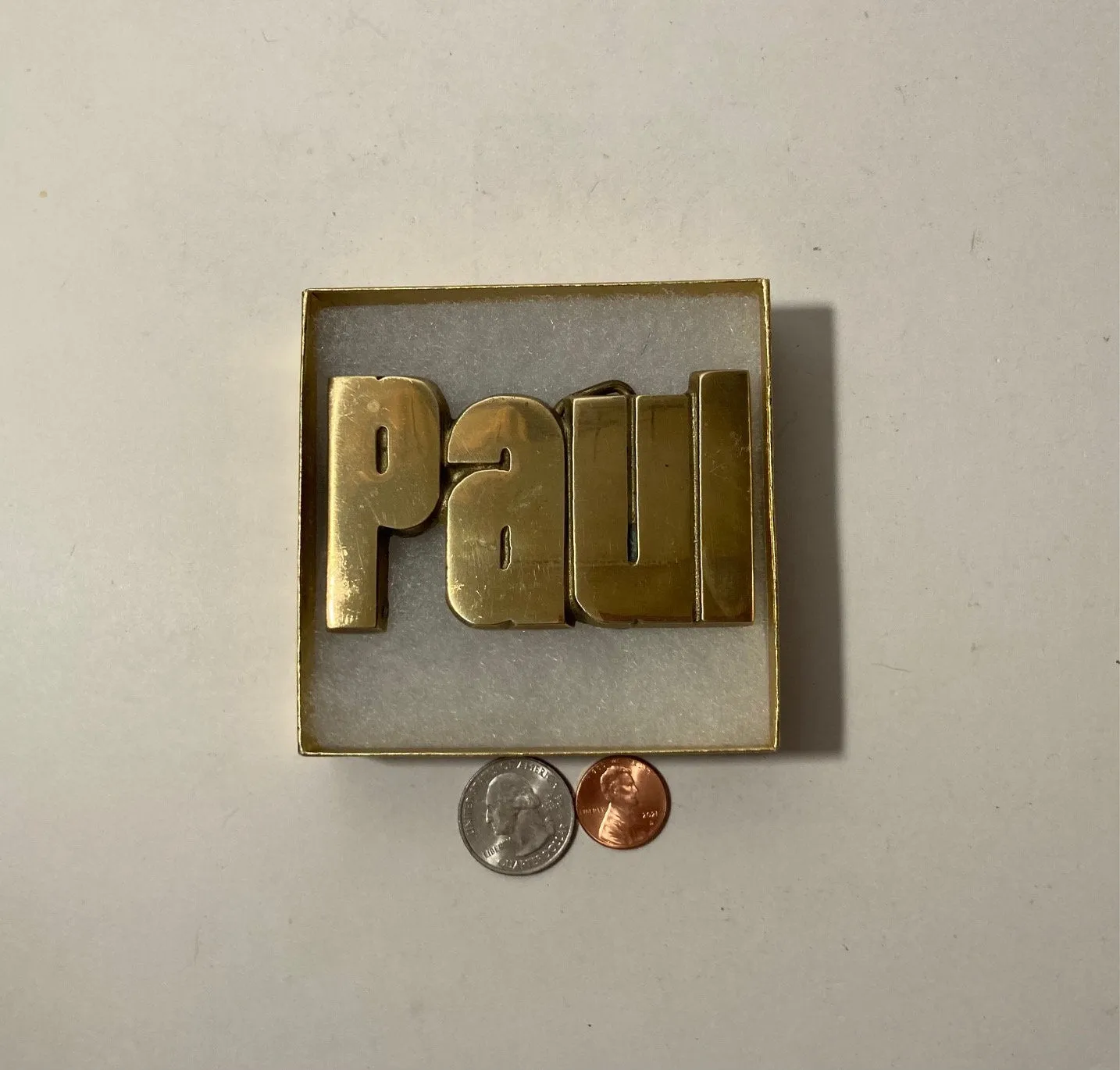 Vintage Metal Belt Buckle, Paul, Nice Western Design, 3 1/4" x 2", Heavy Duty, Quality, Thick Metal, For Belts, Fashion, Shelf Display