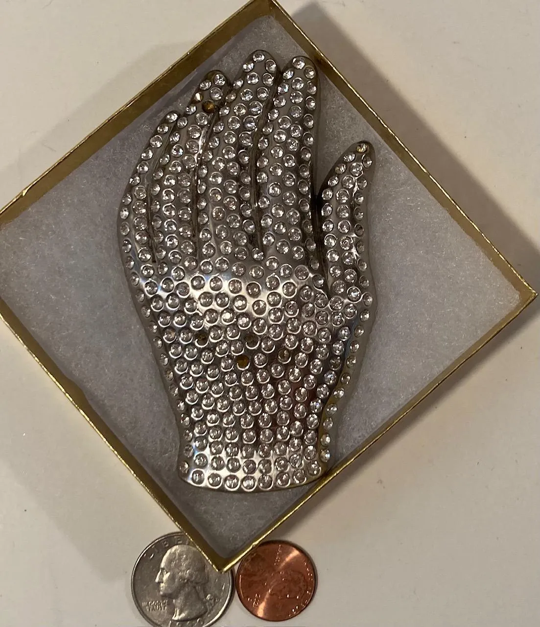 Vintage Metal Belt Buckle, Sparkly Glove Design, Nice Design, 4" x 2 1/4", Heavy Duty, Quality, Thick Metal