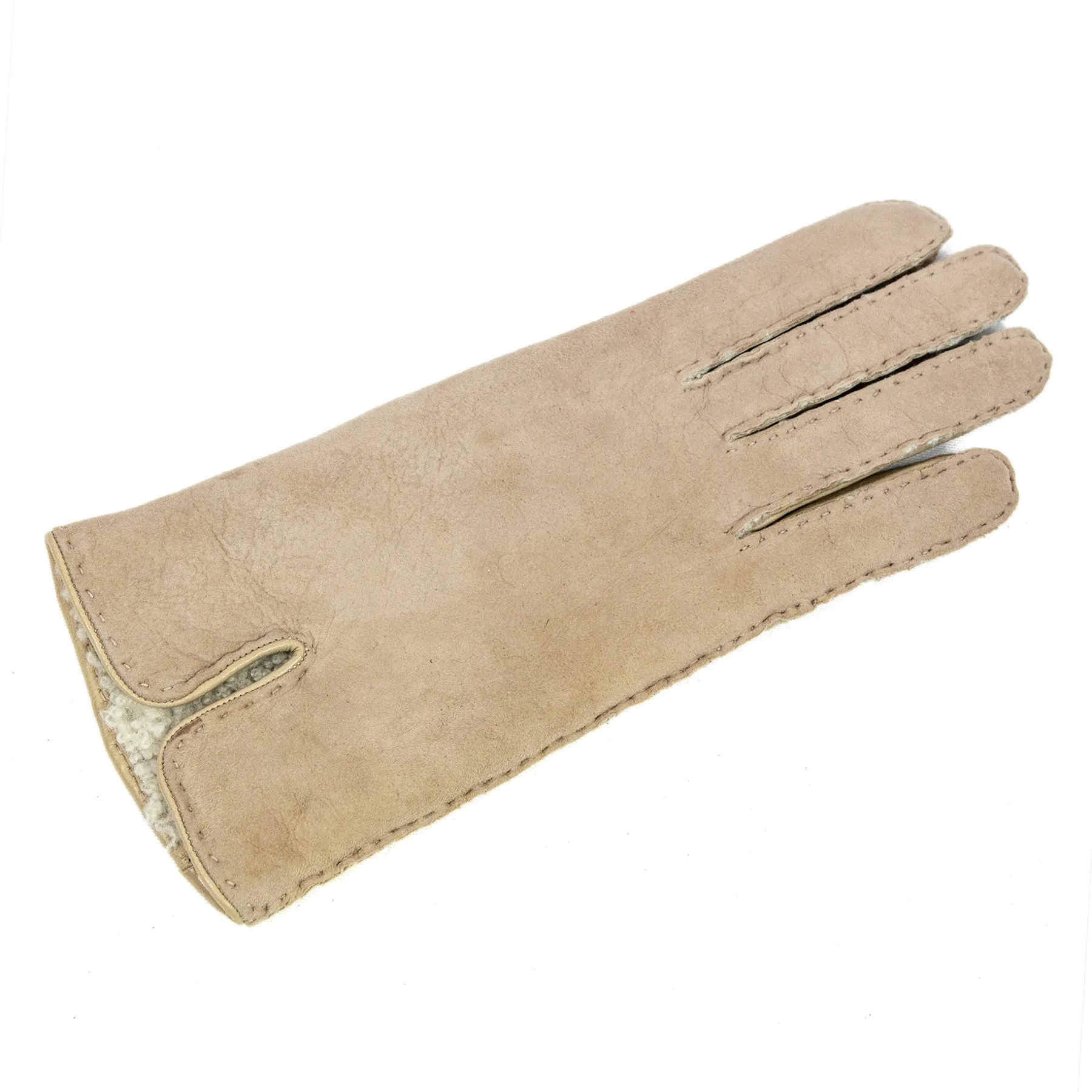 Women's alpaca curly lambskin gloves with with nappa leather piping detail