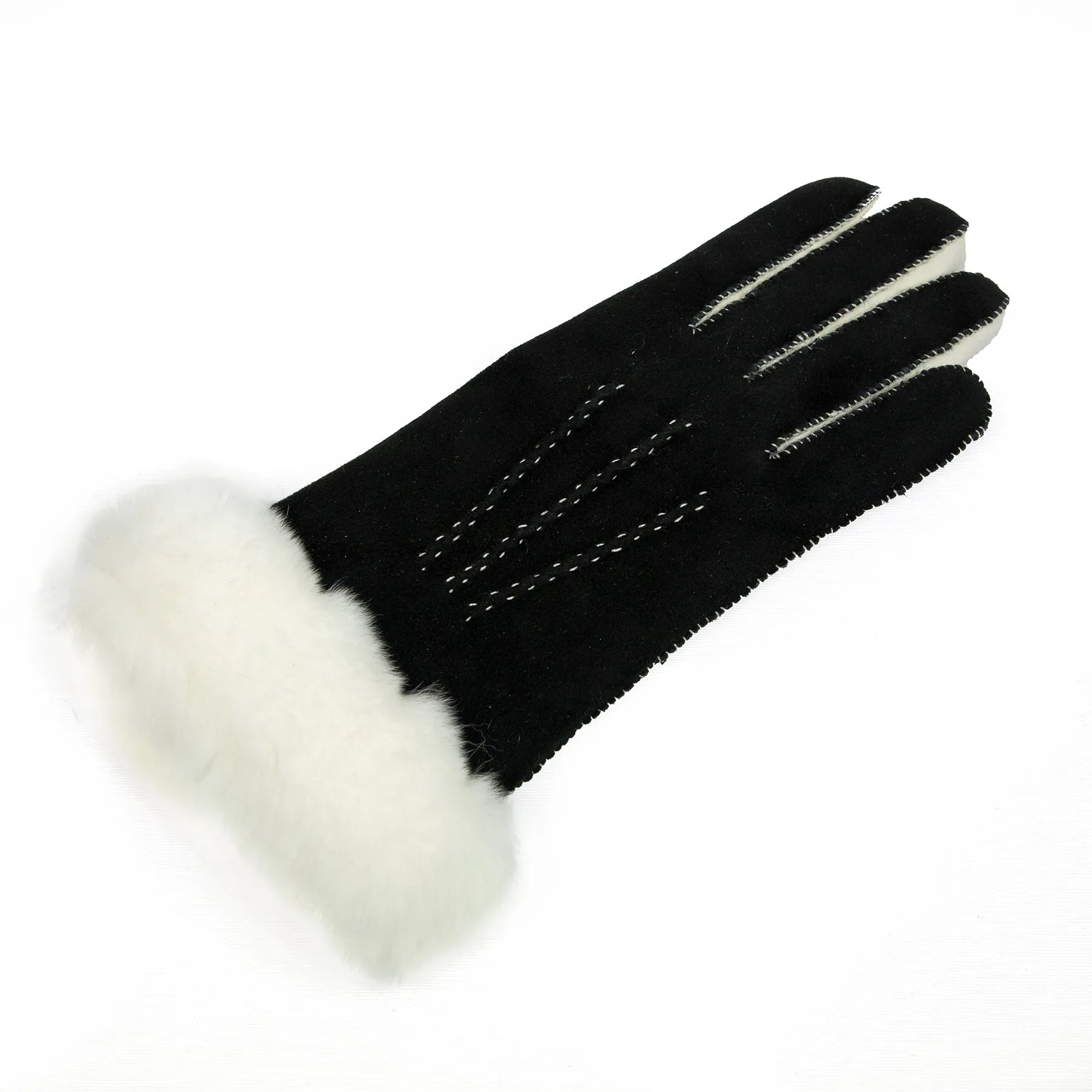 Women's black and white hand-stitched lambskin gloves