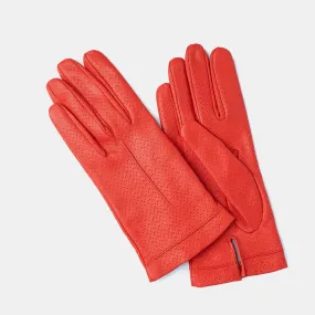 Women's Leather Gloves in Coral Red, Silk Lined