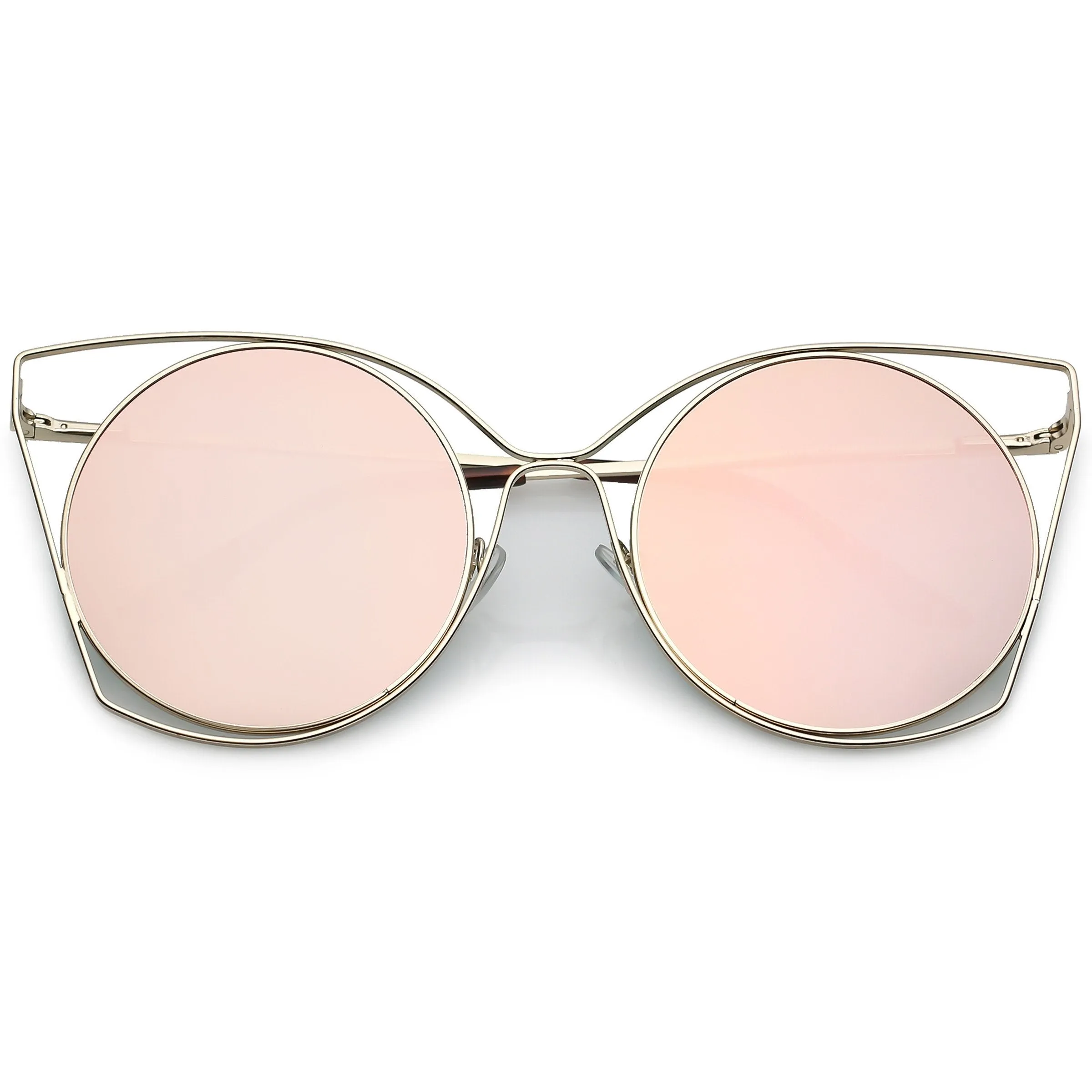 Women's Oversize Round Mirrored Flat Lens Wire Frame Sunglasses C318