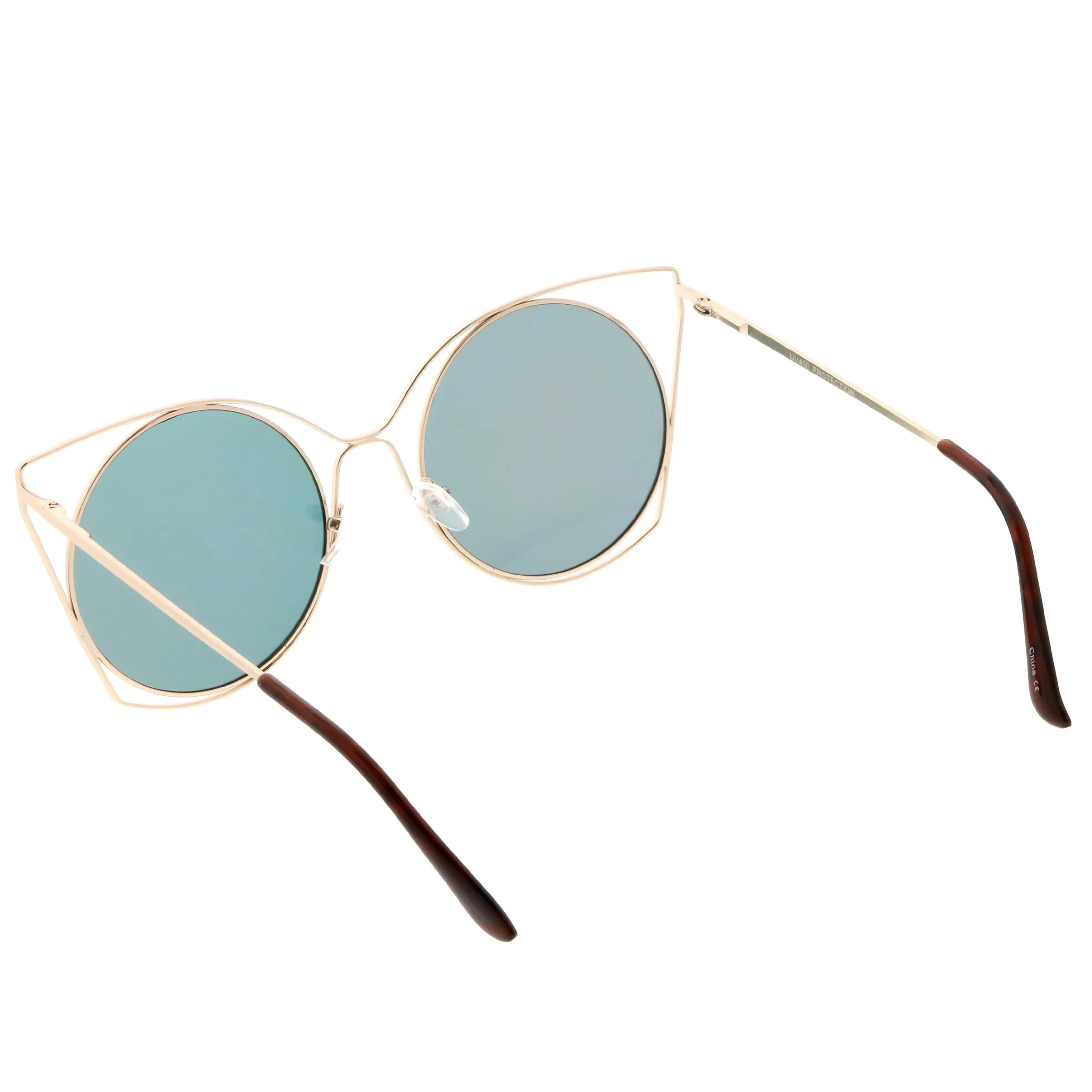 Women's Oversize Round Mirrored Flat Lens Wire Frame Sunglasses C318