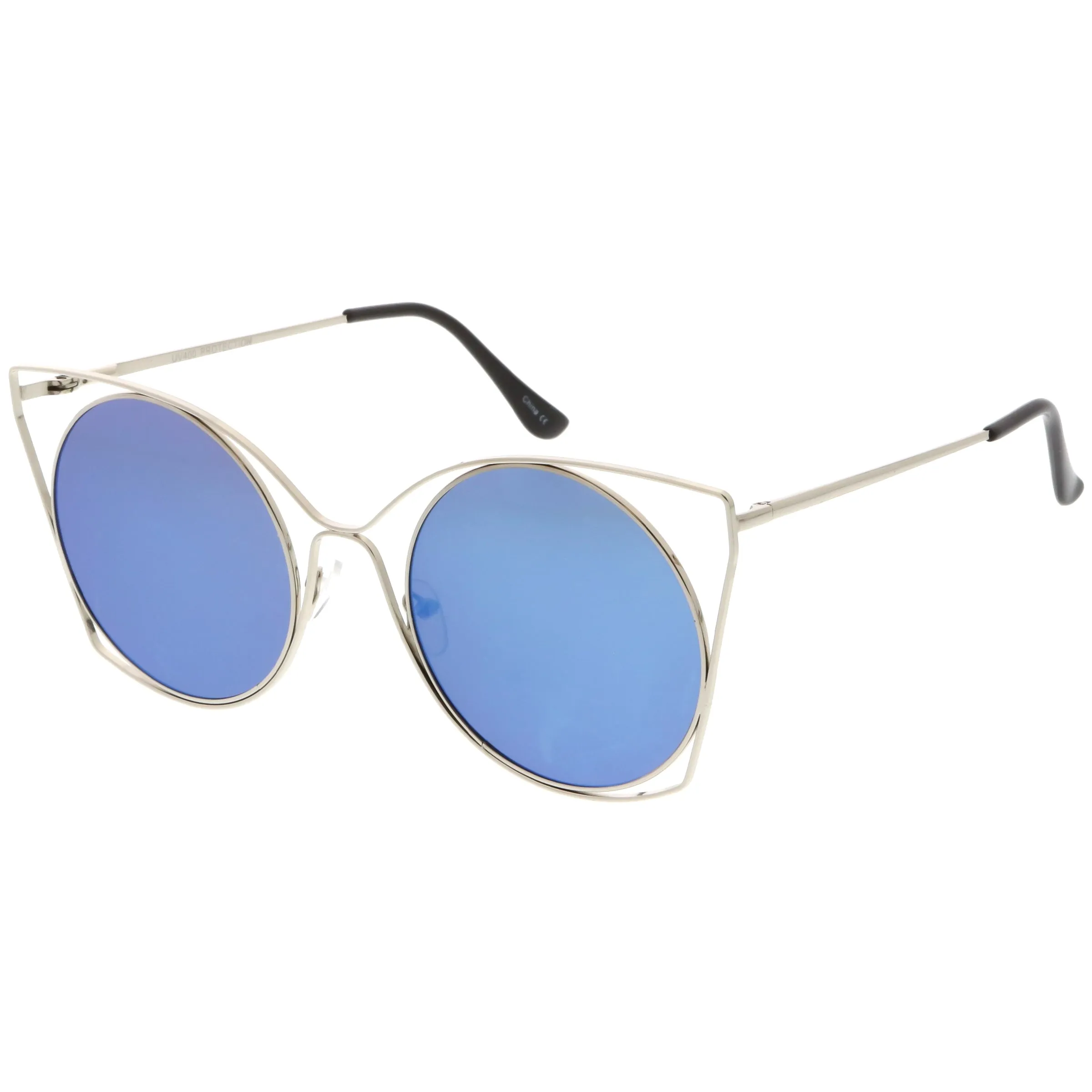 Women's Oversize Round Mirrored Flat Lens Wire Frame Sunglasses C318