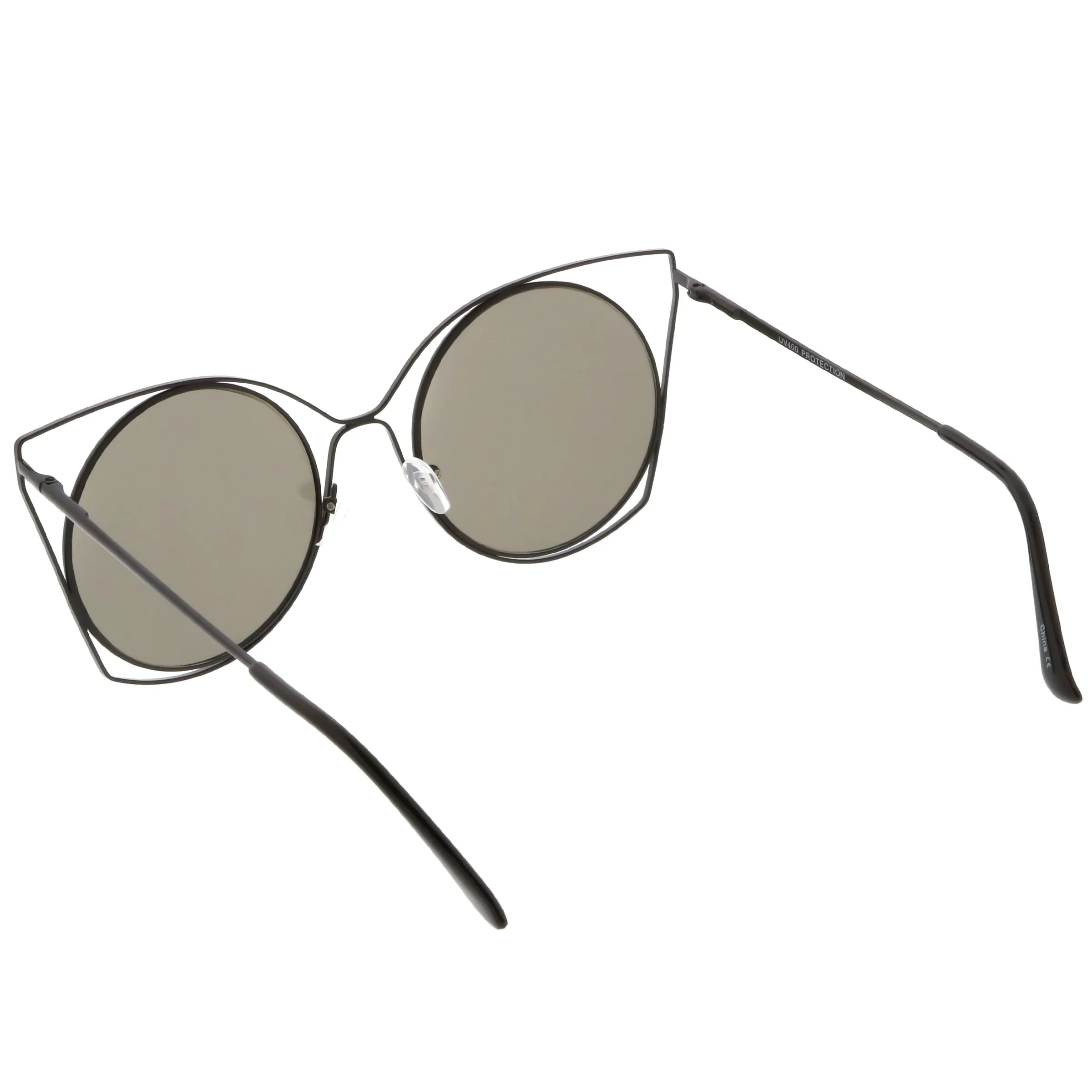 Women's Oversize Round Mirrored Flat Lens Wire Frame Sunglasses C318