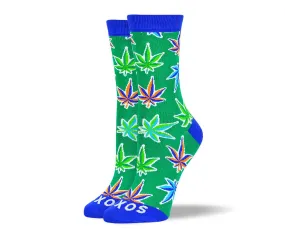 Women's Trendy Green Weed Leaf Socks